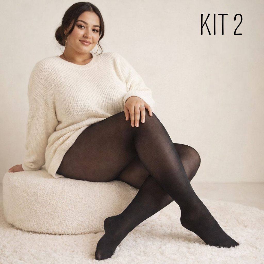 Kit 2 Meia calça Térmica Plus Size Pelúciada Serve Do G1 Ao G3