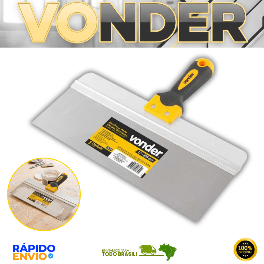 Espátula De Aço Para Gesso Massa Corrida Drywall 12 305mm Vonder Resistente Oferta Premium