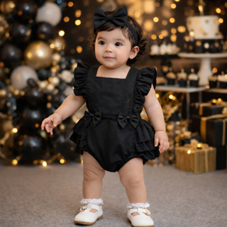 Romper Jardineira Body Liso Preto com Faixinha Tricoline 100% Algodão Roupa Bebê Menina em Oferta na Shopee