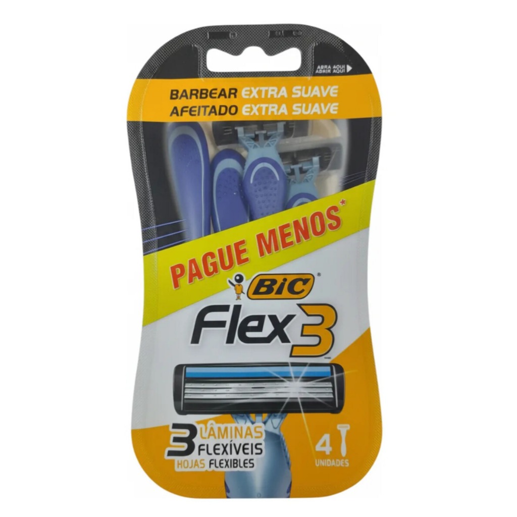 Kit 2 embalagens BIC Flex 3 Extra Suave com 4 unidades cada