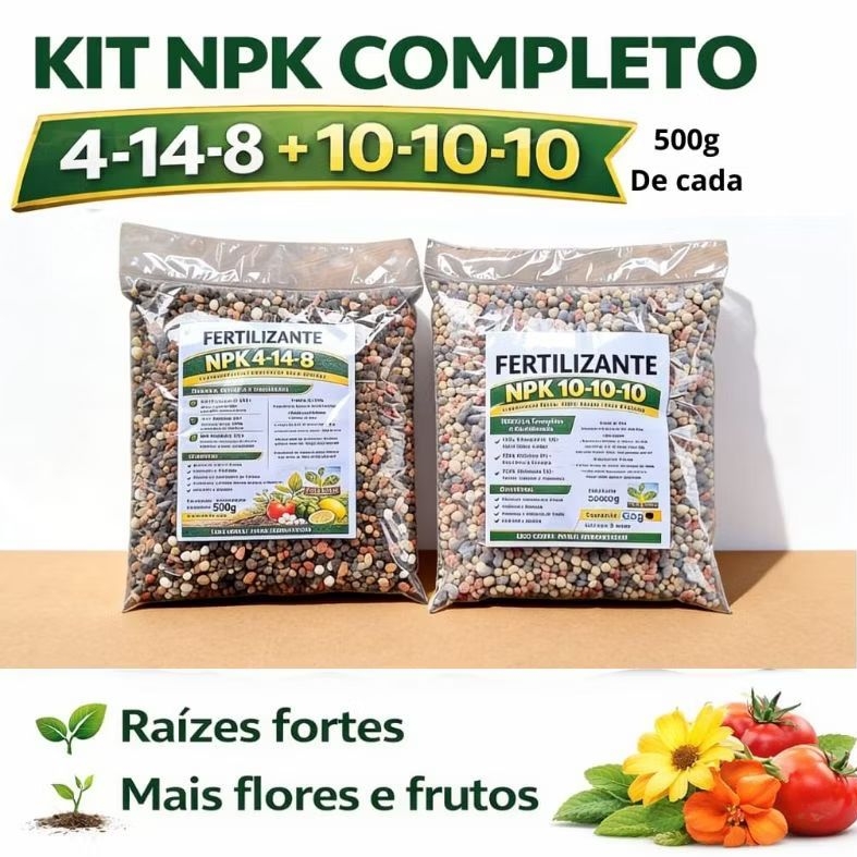 Kit Adubo NPK 10-10-10 + 4-14-8 Fertilizante para Plantas, Flores, Hortas e Frutíferas 1 kilo em Oferta na Shopee