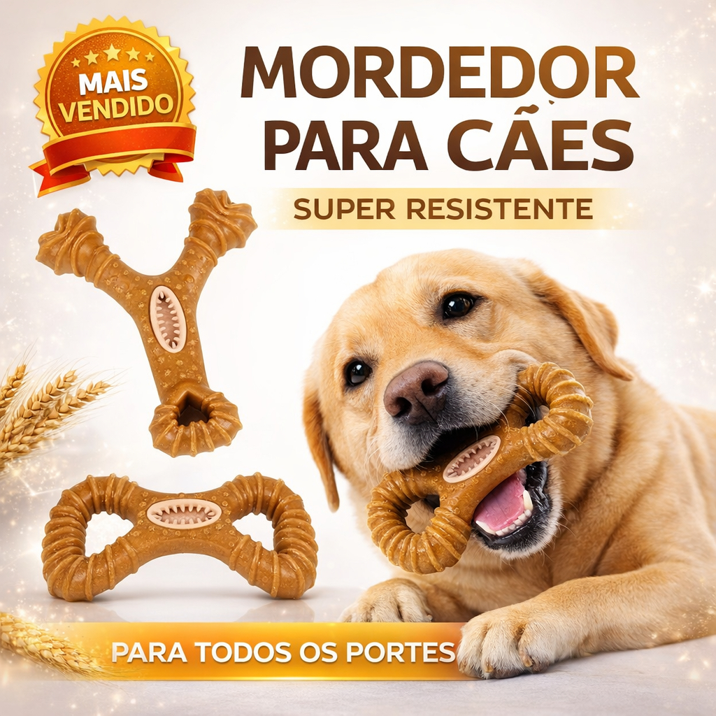 Mordedor Cachorro Osso Maciço Resistente Aroma Bacon Fibra de Trigo Brinquedo Pet Interativo