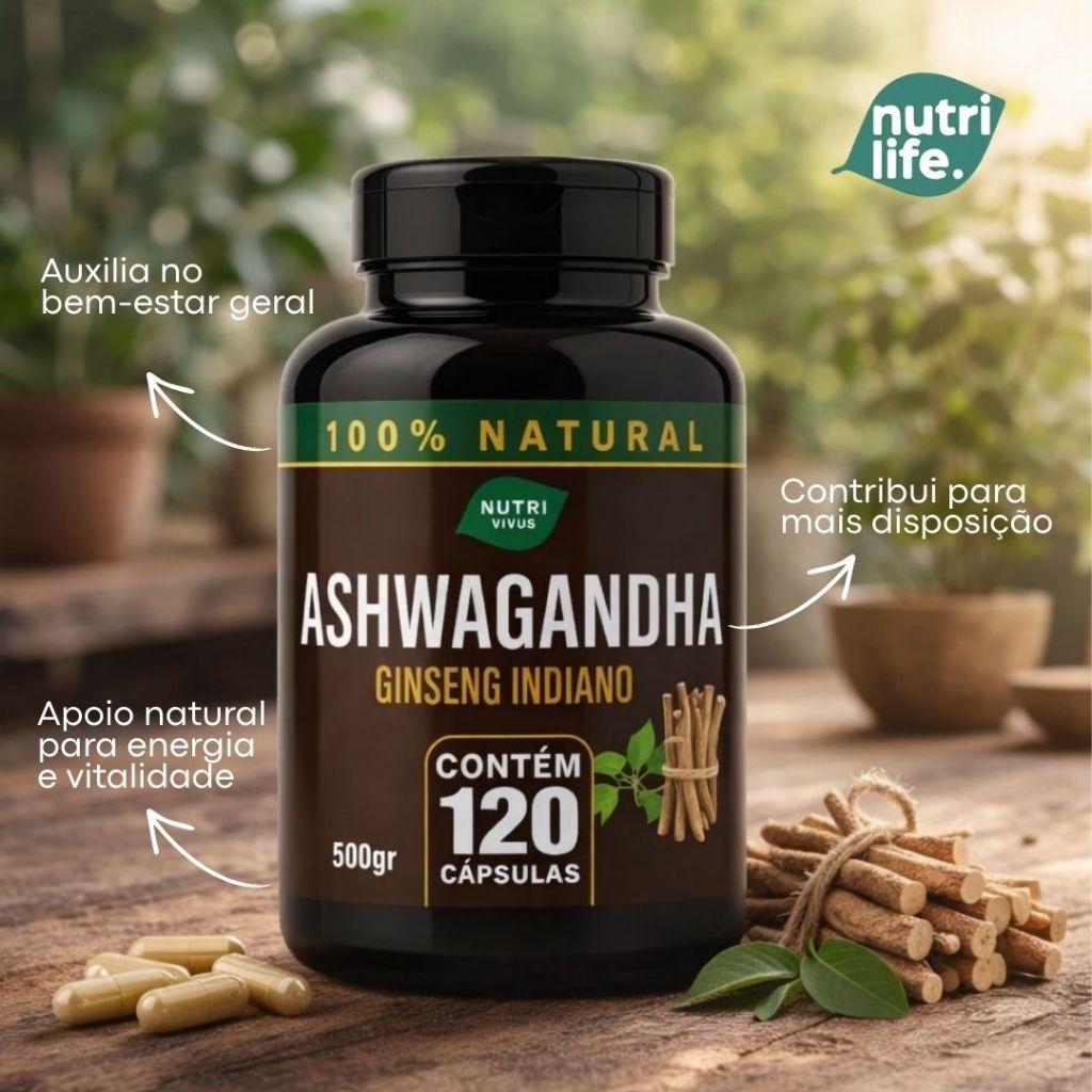 suplemento ginseng ash indiando  - 120 caps - O mais vendido 500mg Nutri vivus