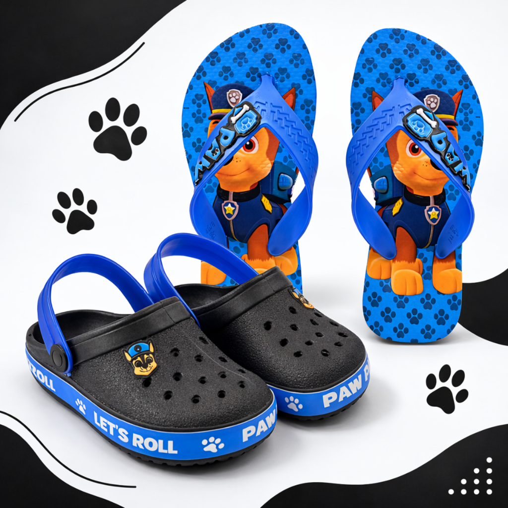 Kit 2 Par Chinelo Infantil Com Babuche Infantil Kit Papete E Chinelinho Patrulha Azul em Oferta na Shopee
