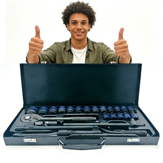 Jogo de Chave de Catraca Cr-V Soquetes Profissional 1/2‘’- Kit Automotivo Completo Para Mecânicos Em Caixa de Metal em Oferta na Shopee