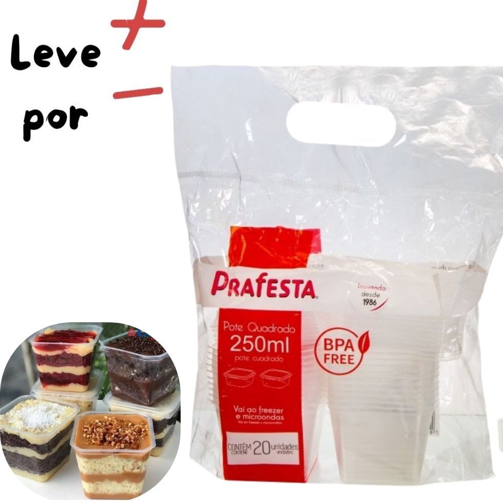 20~100 Pote Quadrado 250ml Com Tampa Prafesta em Oferta na Shopee
