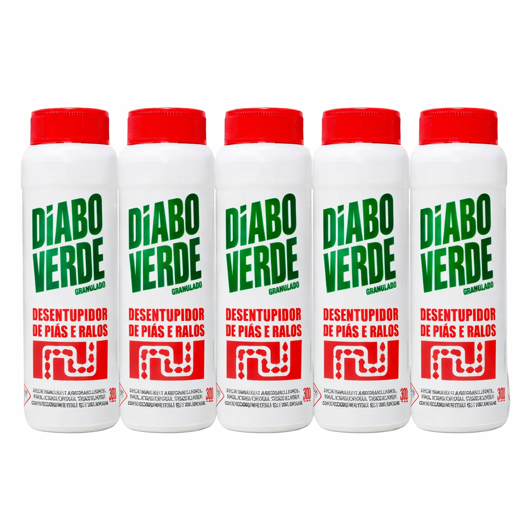 Kit 5 Diabo Verde Granulado Desentupidor De Pias Ralos 300g
