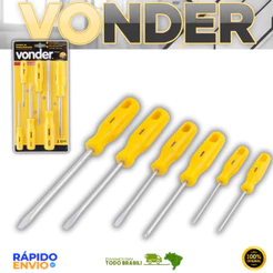 Jogo De Chaves De Fenda E Phillips Com 6 Peças Vonder Resistente Oferta Premium Aço Cromo Vanádio