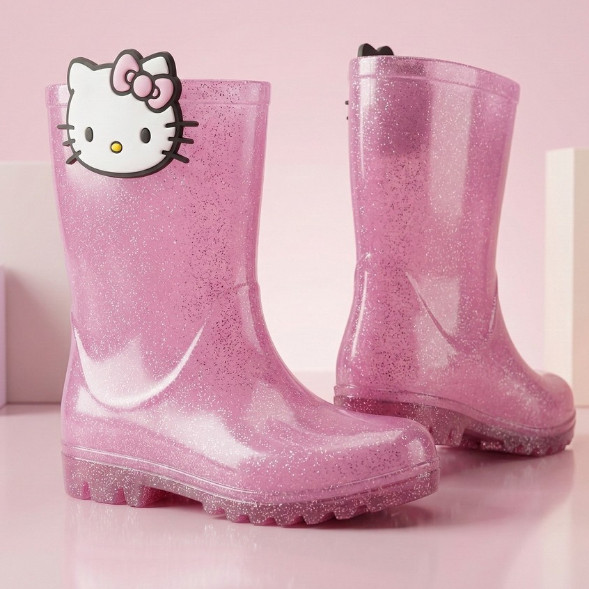 Bota Infantil Galocha Menina Cano Alto Impermeável Chuva Estilo Laços