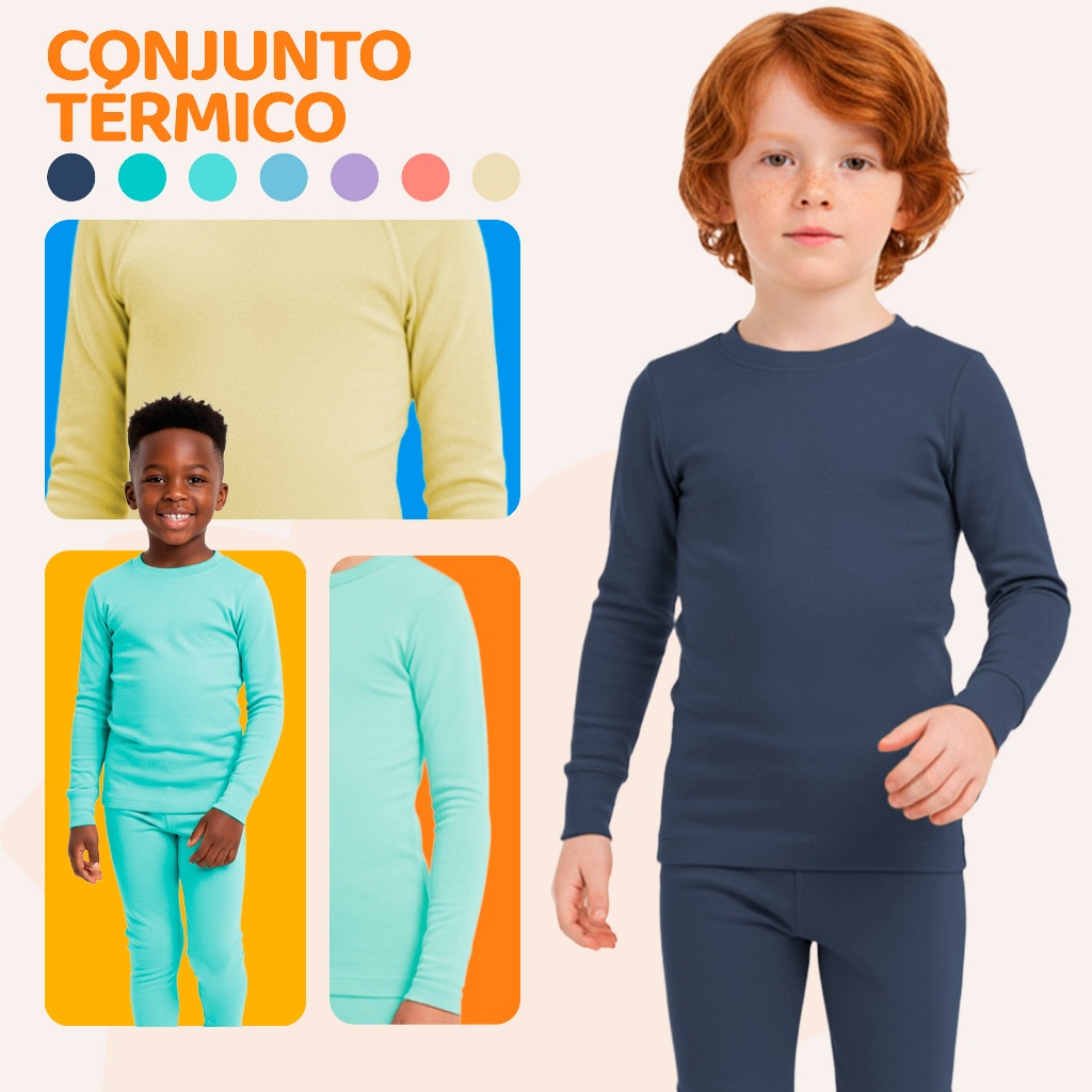 Kit 2 Conjuntos Térmicos Infantil Menino Quentinho Para Inverno Masculino De Frio Liso Blusa Térmica Manga Longa e Calça · foto 2