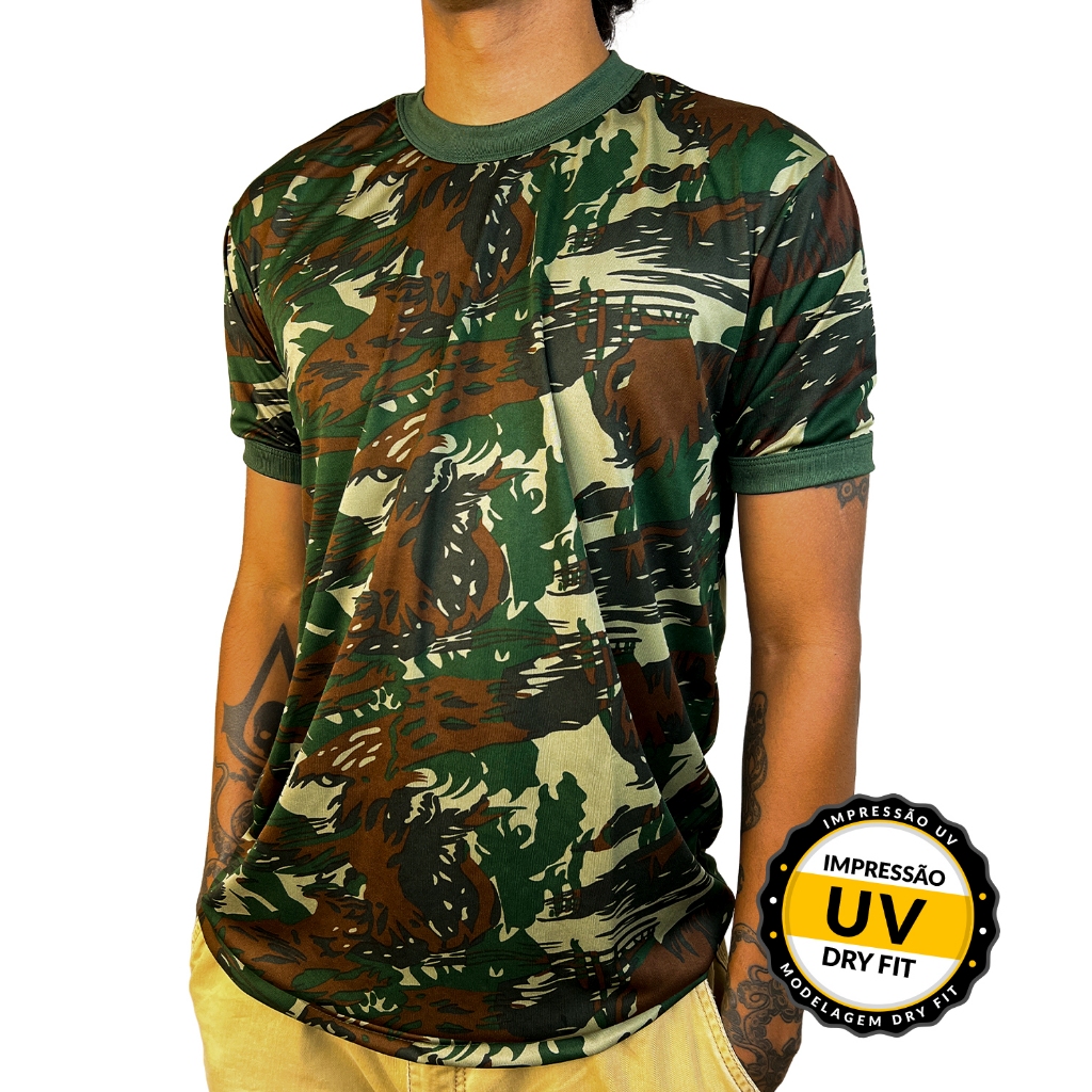 Camisa Camuflada Dry Fit UV Unissex – Padrão Exército Brasileiro - Tam GG