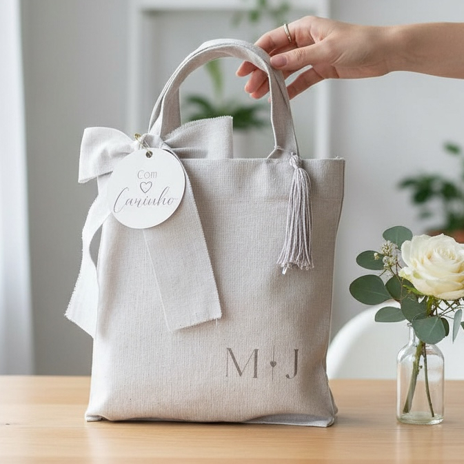 Sacola Lembrança para Padrinhos Casamento Personalizada com Iniciais – Natural em Oferta na Shopee