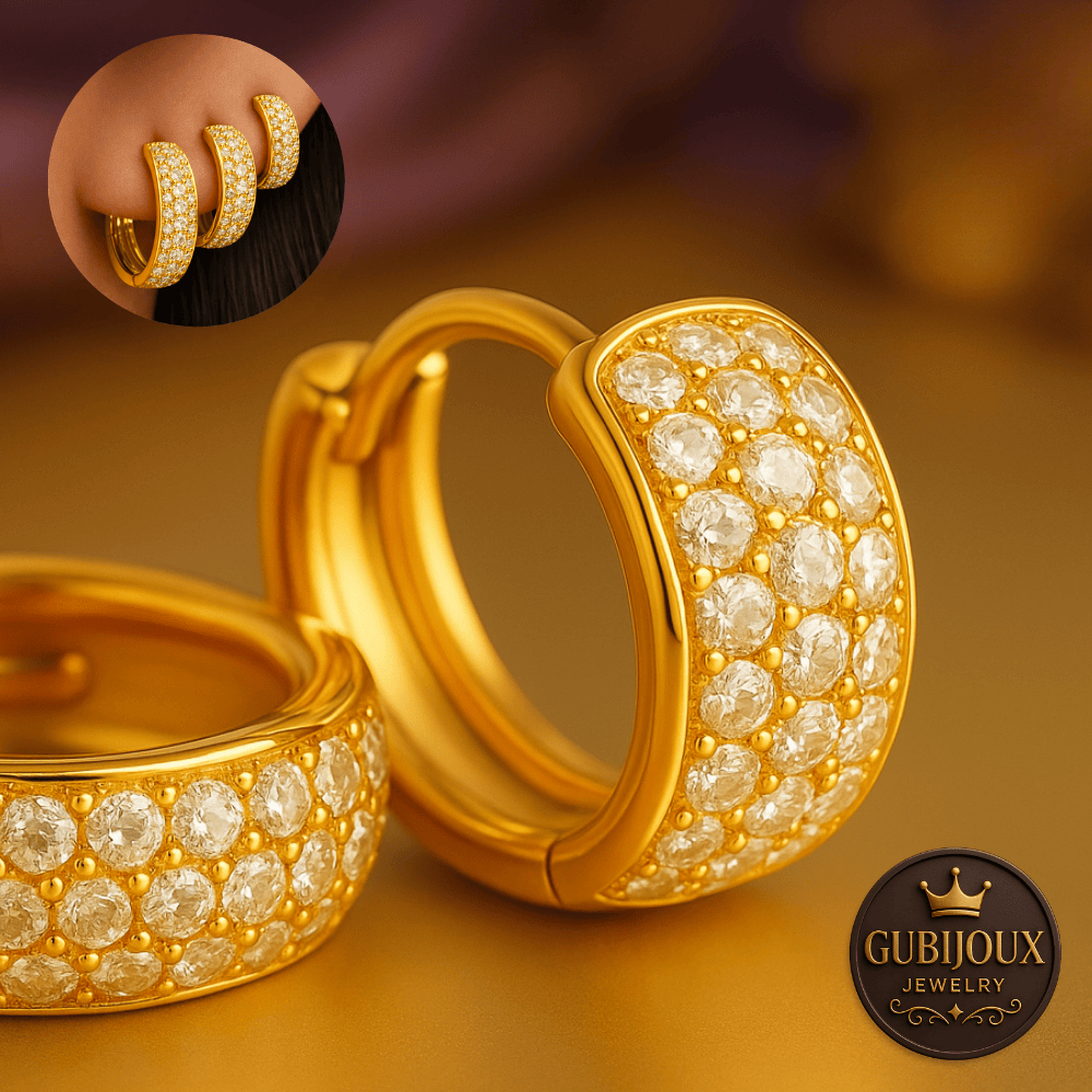 Brinco Trio Argola BANHADA A OURO 18K com 3 FILEIRAS de ZIRCÔNIAS – Kit 3 PARES Argolinhas FOLHEADAS em Oferta na Shopee