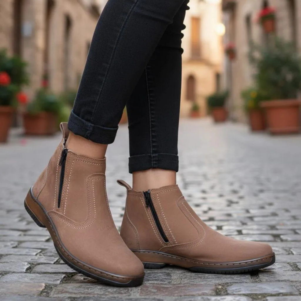 Bota Feminina Casual Com Ziper Botina Marrom Claro Cor Rato Couro Nobuck Legitimo Marca Campolina Botinha Country 2220