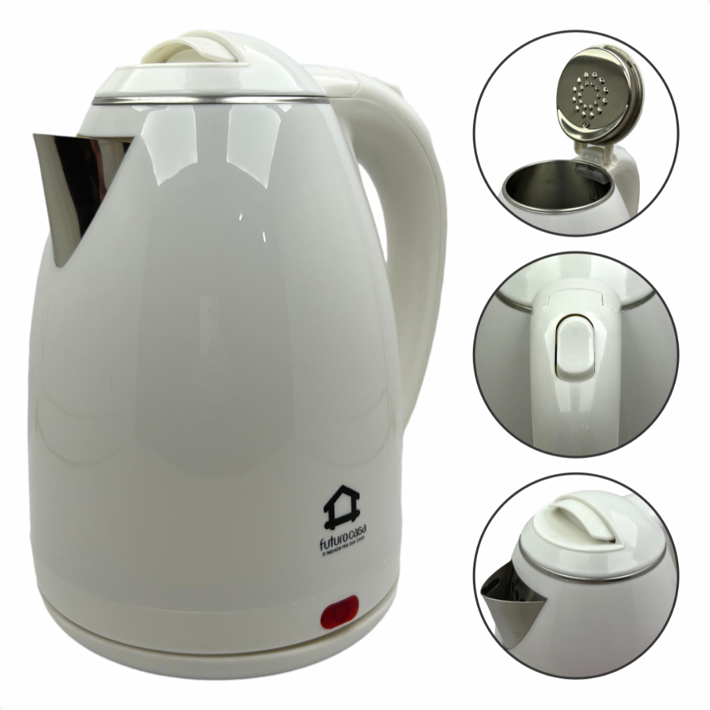 Chaleira Elétrica Branca 1100w Em Aço Inox 1,8 Litros E Desligamento Automático 110V