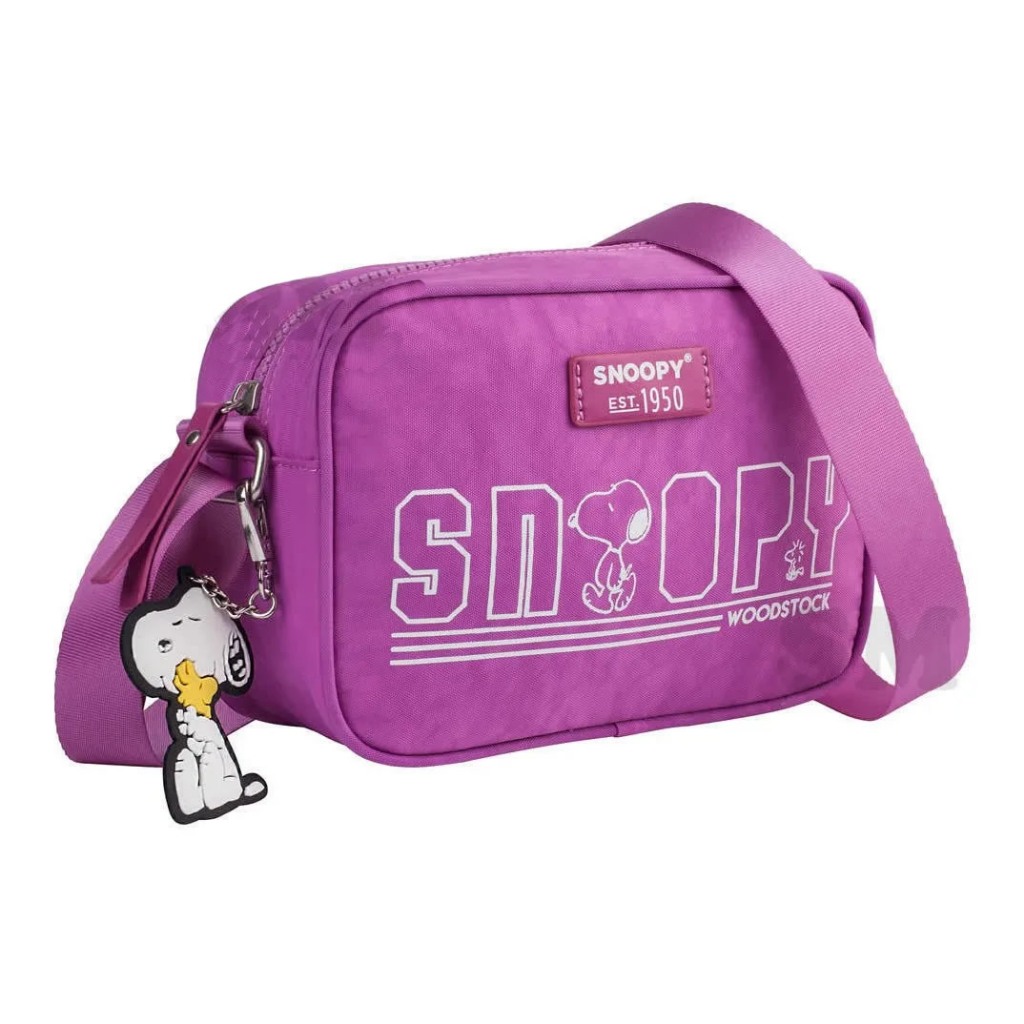 Bolsa Jovem Feminina Nylon Snoopy Lilás Desenho Do Tecido Liso