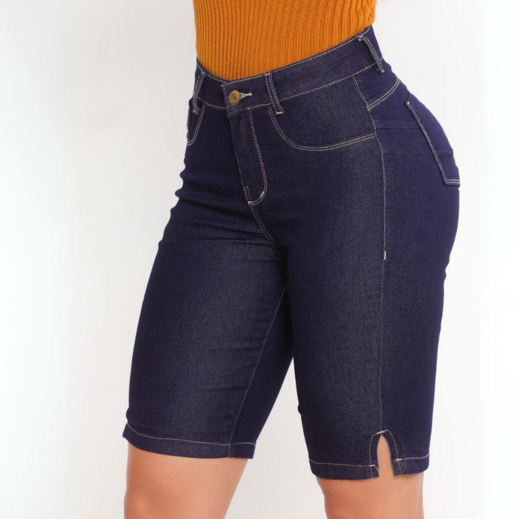 Bermuda Jeans Ciclista Feminina Com Elastano Empina Bumbum Cintura Alta Premium em Oferta na Shopee