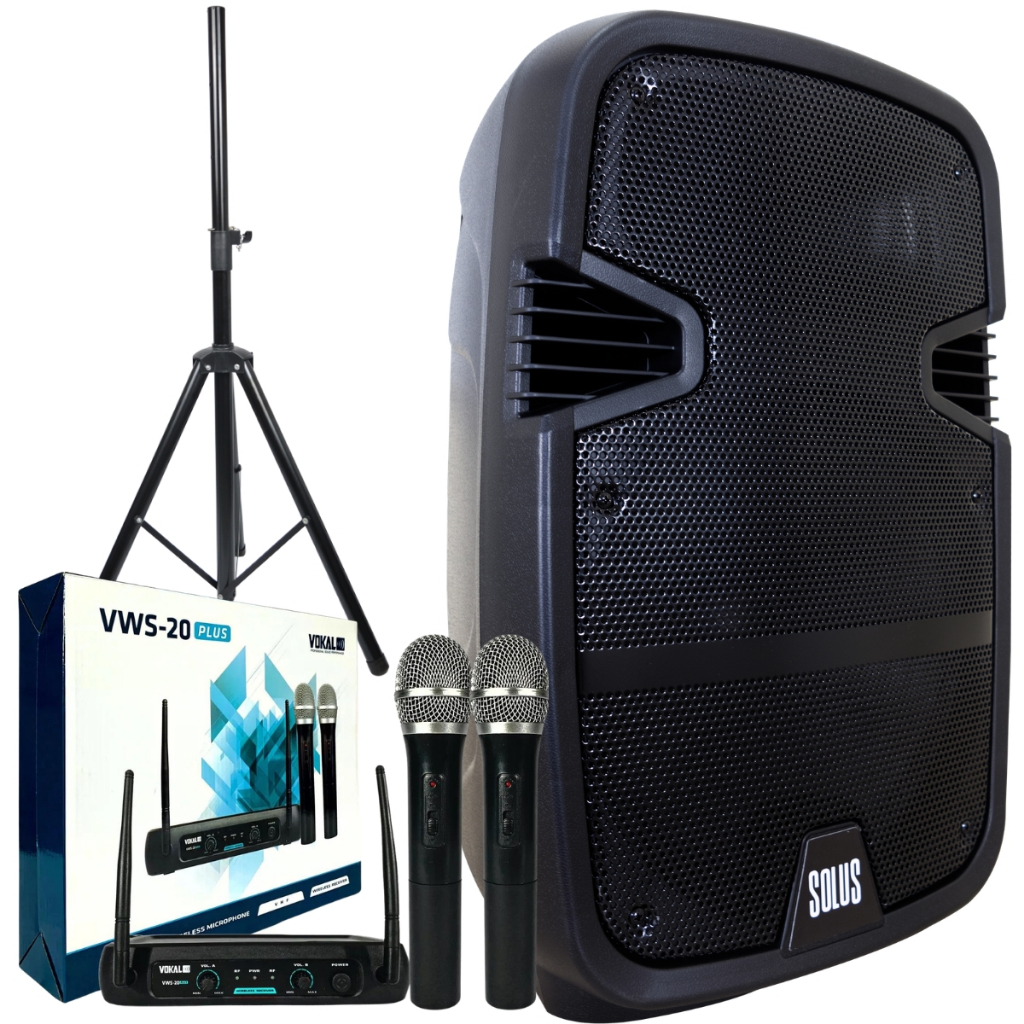 Kit Caixa De Som Amplificada Bluetooth Usb Fm + Microfone Sem Fio + Tripe