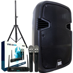 Kit Caixa De Som Amplificada Bluetooth Usb Fm + Microfone Sem Fio + Tripe