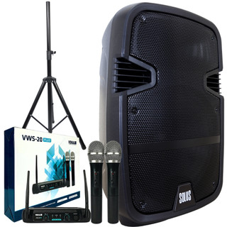 Kit Caixa De Som Amplificada Bluetooth Usb Fm + Microfone Sem Fio + Tripe
