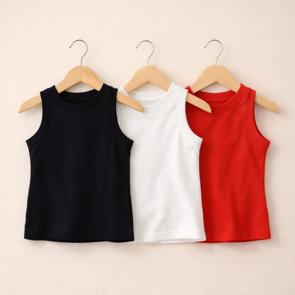 Kit 5 Regata Infantil Menina Canelada Ribana Básica Preta Branca Vermelha 2 ao 8