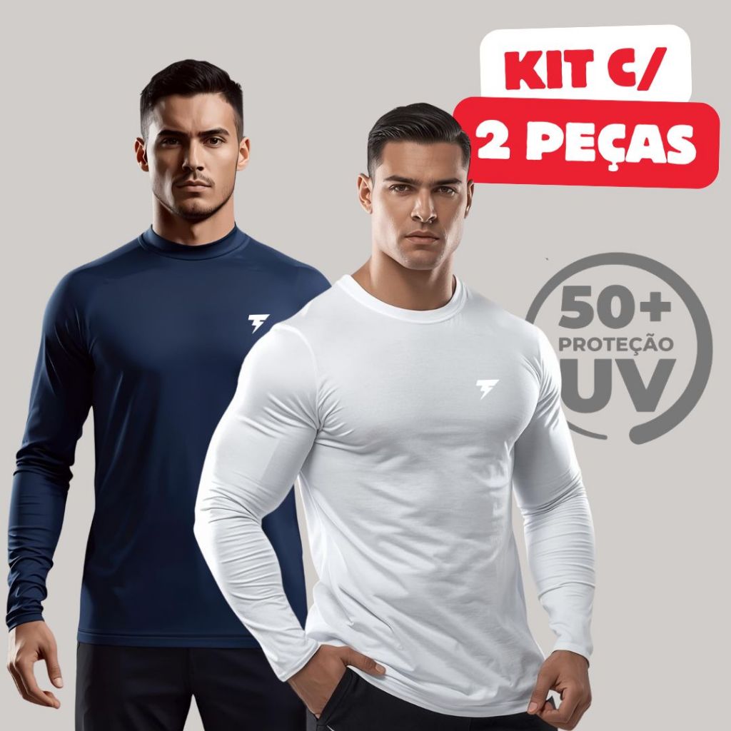 Kit com 2 Camisetas Manga Longa Uv Segunda Pele Para Praia Corrida e Dia a Dia em Oferta na Shopee