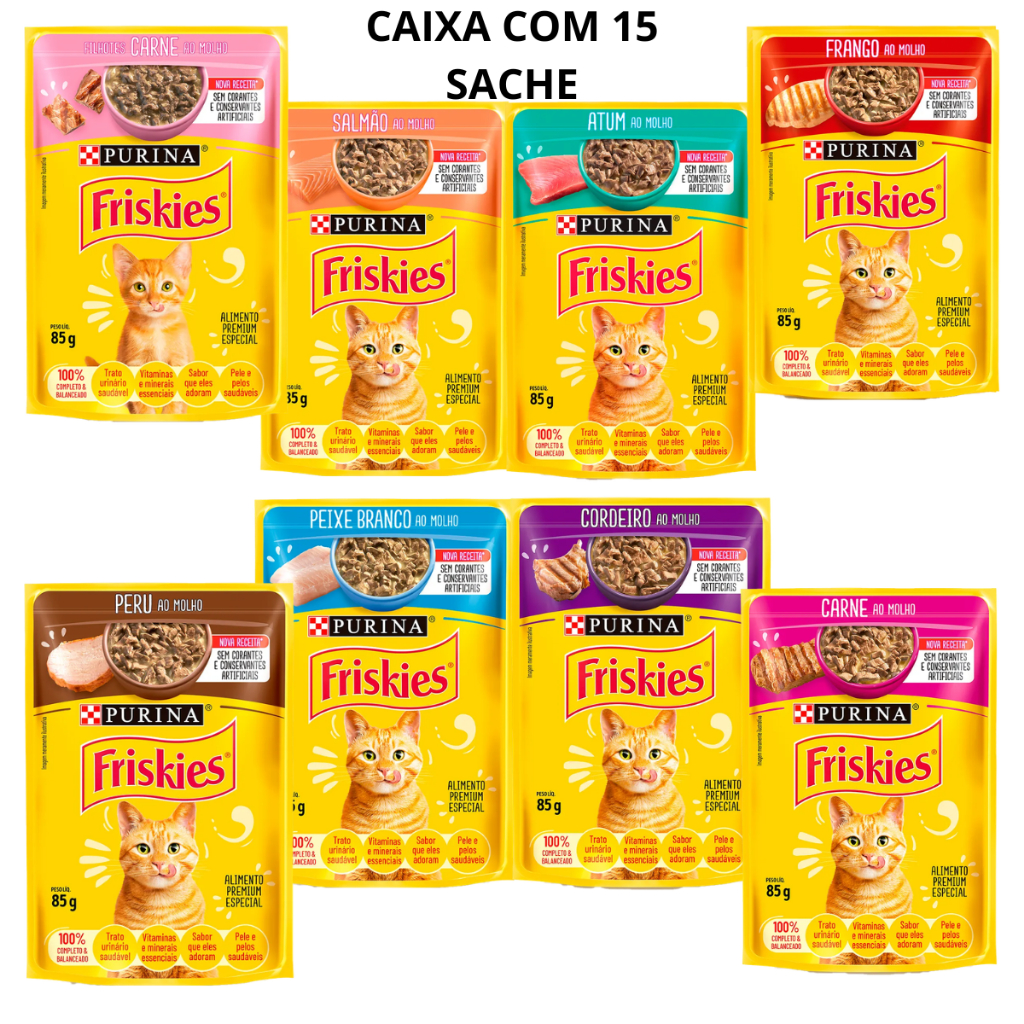 Sachê Friskies Ração Úmida Nestlé Purina Gatos 85g Caixa 15 Unidades em Oferta na Shopee