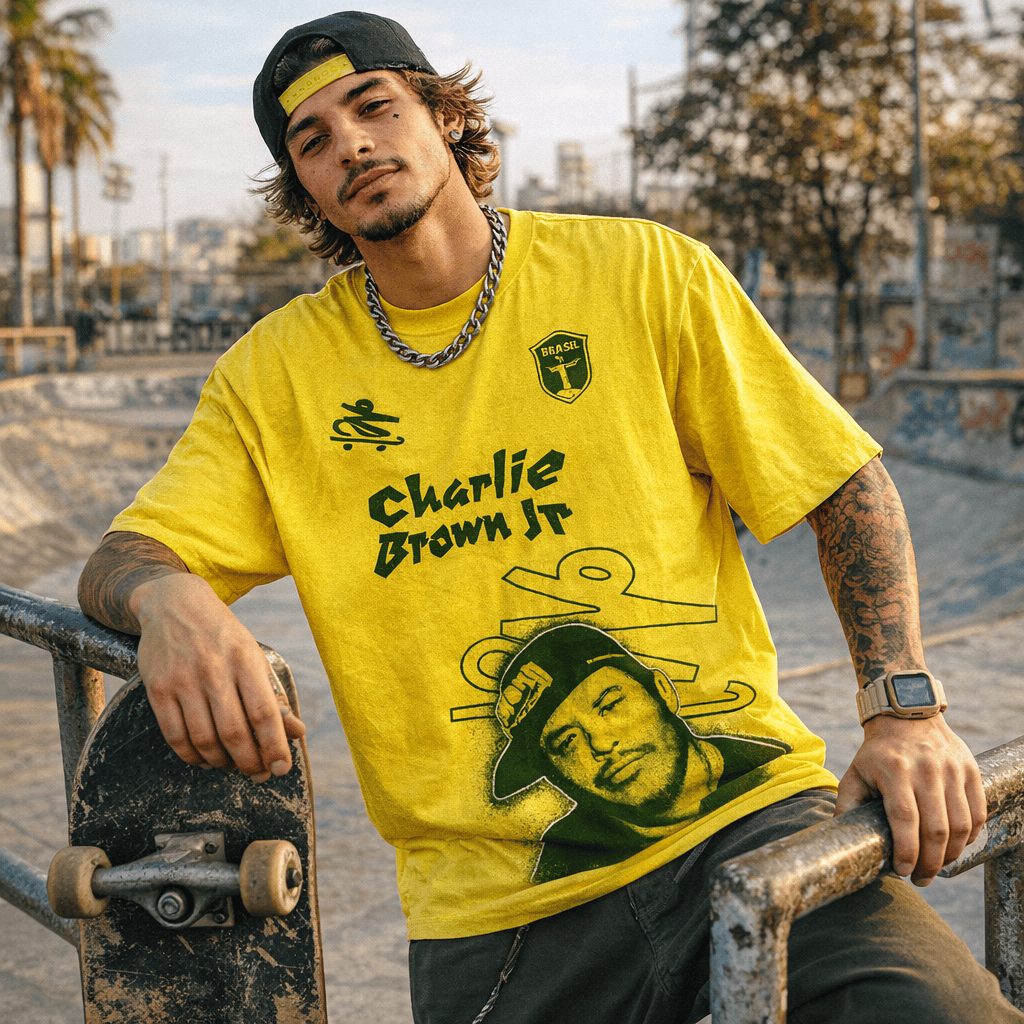 Camiseta gola redonda básica do Brasil, Camisa torcedor charlie brown A vida me ensinou a nunca desistir