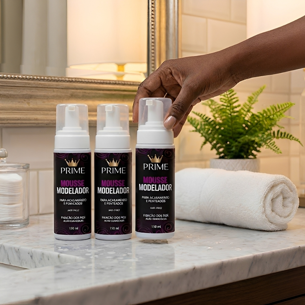Kit 3 Mousse Modelador Capilar 150ml Anti Frizz Fixador de Cachos e Tranças Prime
