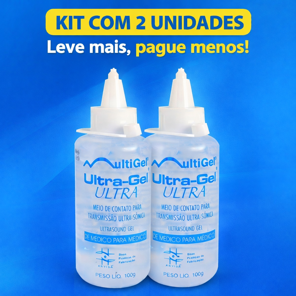Kit com 2un de Gel Condutor para Ultrassom - Ultra Gel Ultra - Frasco 100G Multigel