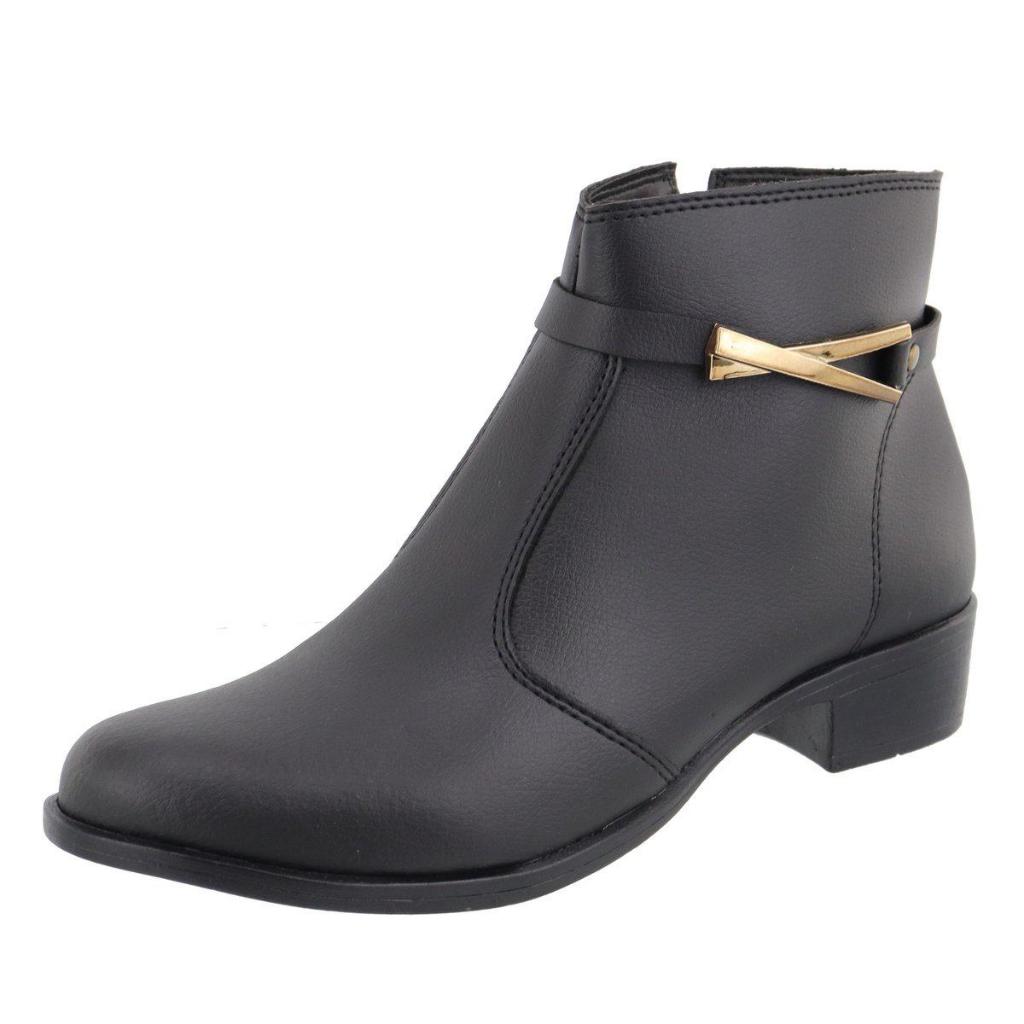 Bota Cano Curto Feminina Couro Ecológico Vegana Zíper Lateral Lançamento Prime Store