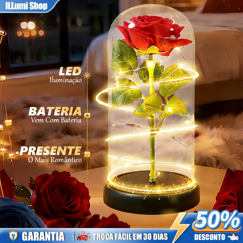 Luminária A Rosa Encantada com LED,Rosa Eterna Luminária,Presente romântico-presente namorada em Oferta na Shopee