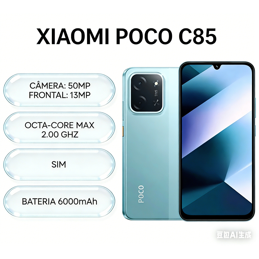 Xiaomi Celular Poco C85 NFC 4G 6GB/128GB NFC Tela de 6.9 Polegadas Bateria 6000 Mah