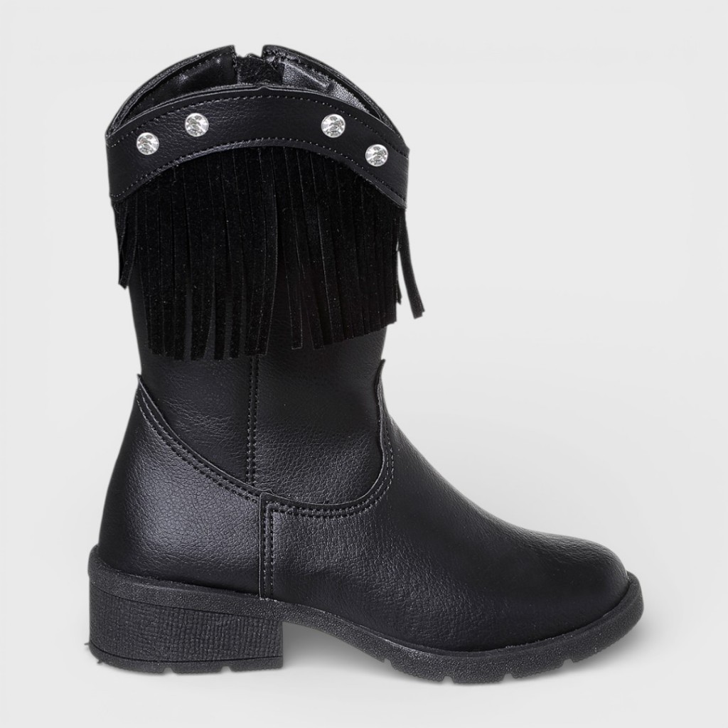 Bota Infantil Feminina Texana Zíper Boiadeira Rodeio Country Com Franja Cano Médio