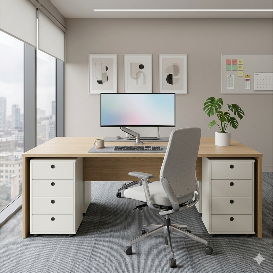 Kit 2 peças Gaveteiro 4 Gavetas Mesa De Cabeceira e Multiuso Classic