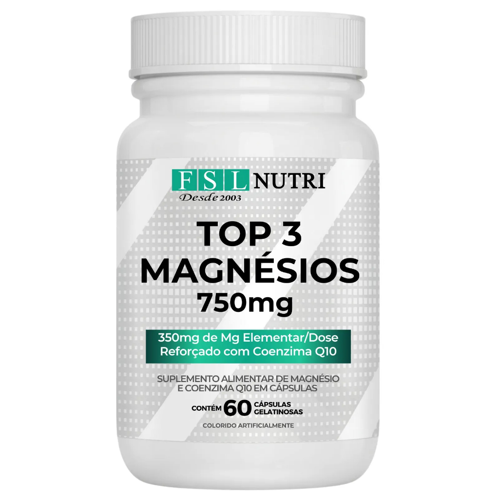 Top 3 Magnésios (Dimalato + Bisglicinato + Taurato) 60 cápsulas - TC