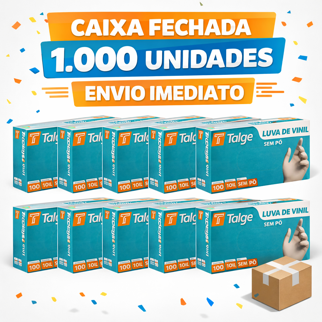 KIT 1000 Unidades De Luva Vinil Luva Descartável Branca Talge SEM PÓ - Talge