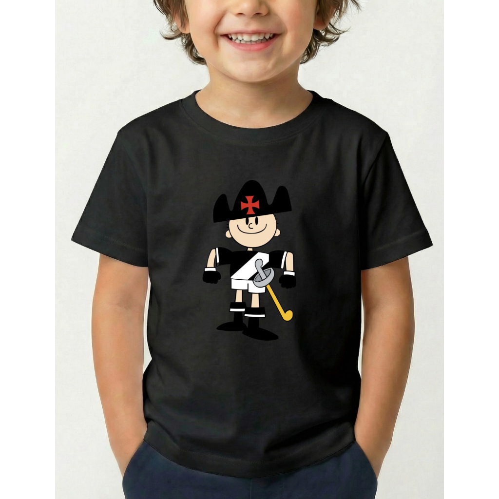 Camiseta Futebol Estampada Vasco Mascote Estampa de Alta Qualidade Algodão Premium Diversas Variações de Cores
