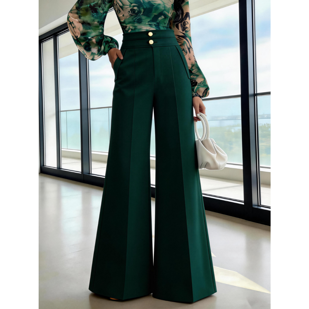 Calça De Terno Elegante De Cintura Alta Com Perna Flare E Abotoamento Duplo, Estilo P M G Urbano Chique em Oferta na Shopee