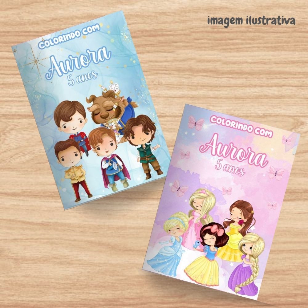 Livrinhos de Colorir Princesas Cute e Principes Cute Personalizados | lembrancinha de Aniversario Infantil