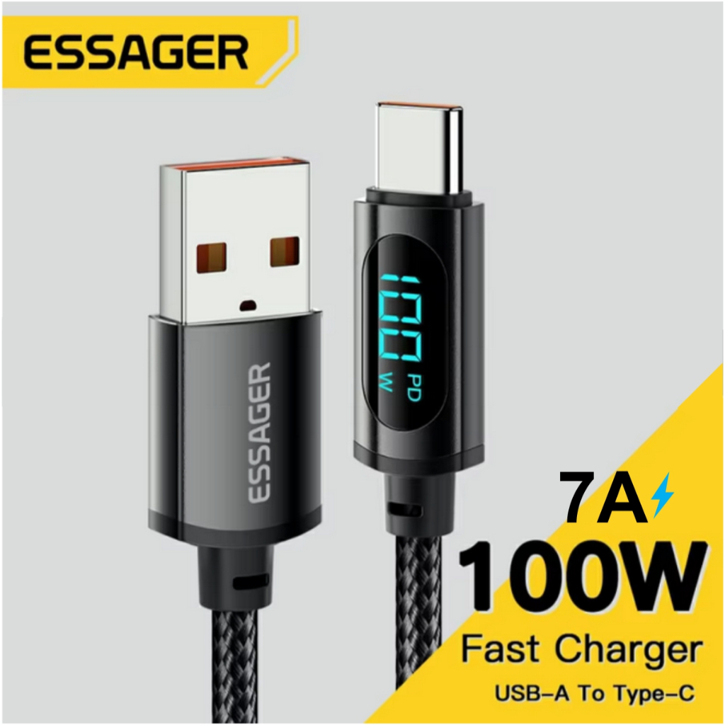 Cabo USB Tipo C Essager 100W 7A Carregador Rápido Display Digital LED 1 Metro