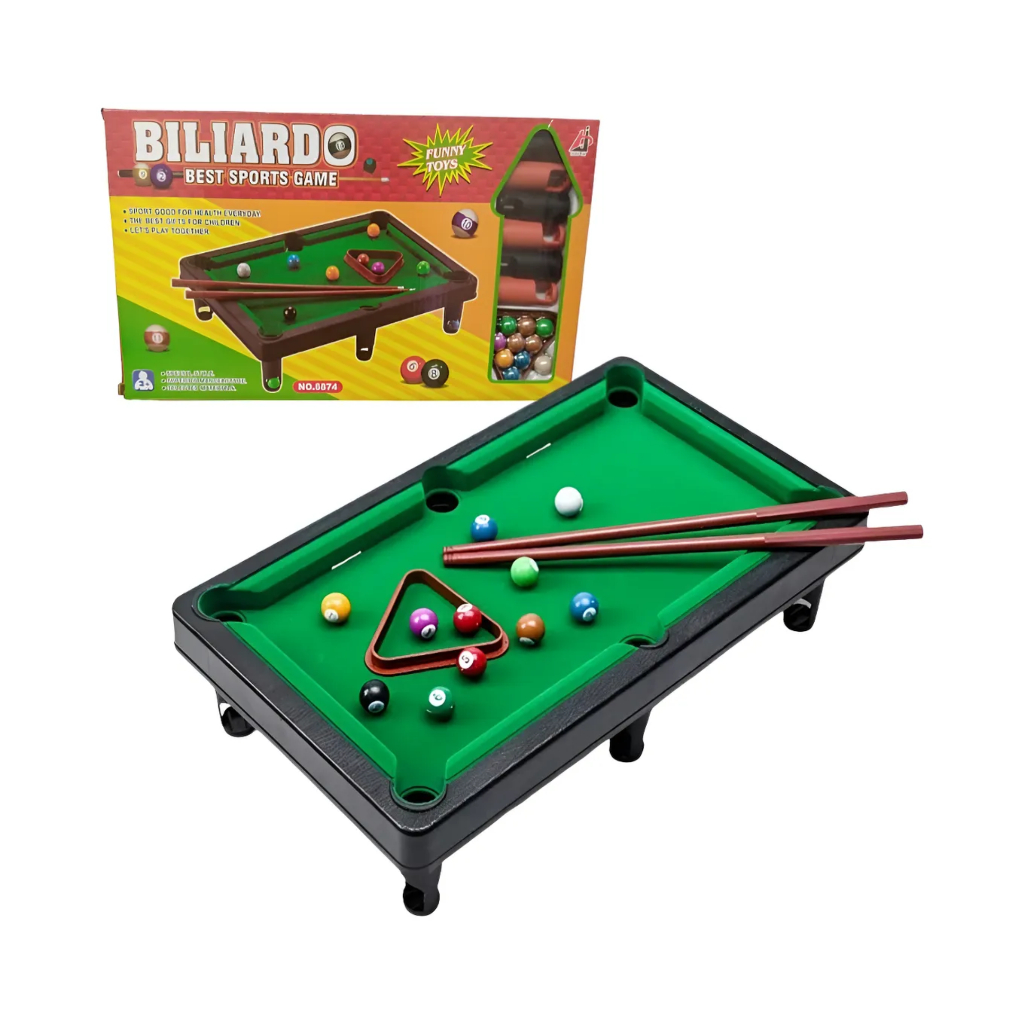 Mesa De Sinuca Mini Bilhar Jogo Infantil -2 Tacos E 10 Bolas Verde