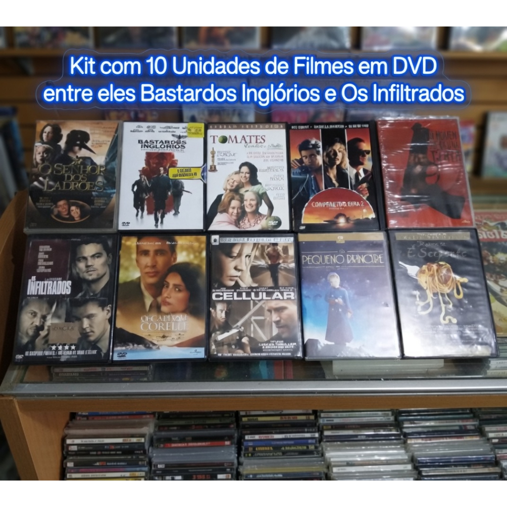 Kit com 10 Unidades de Filmes em DVD entre eles Bastardos Inglórios e Os Infiltrados