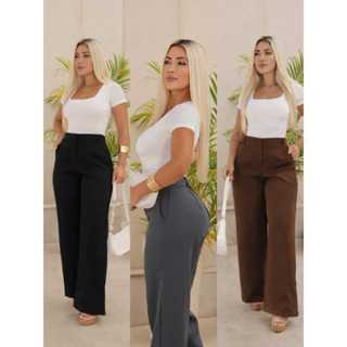 Calça Pantalona Feminina Alfaiataria Premium com Bolso Cintura Alta Elegante Social |Promoção| 1 em Oferta na Shopee