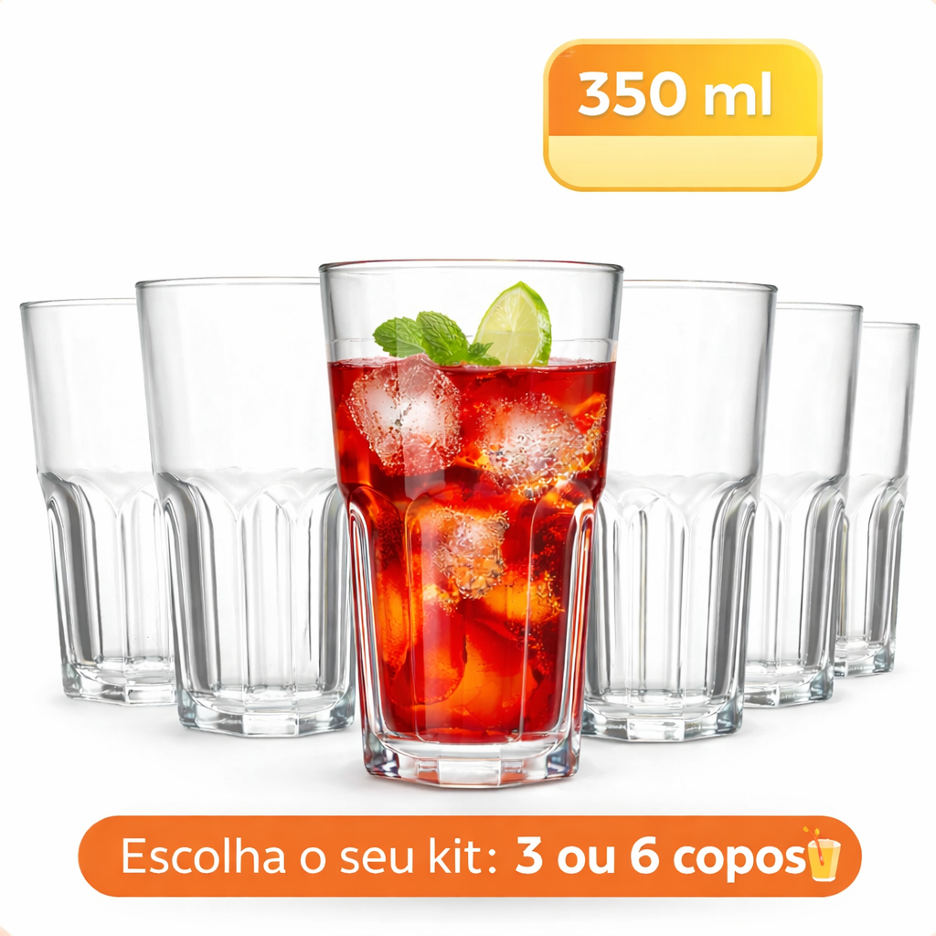 Kit 6 Copos de Vidro 350ml Resistente Água Suco Refrigerante Drink Mesa Posta Cozinha Restaurante em Oferta na Shopee
