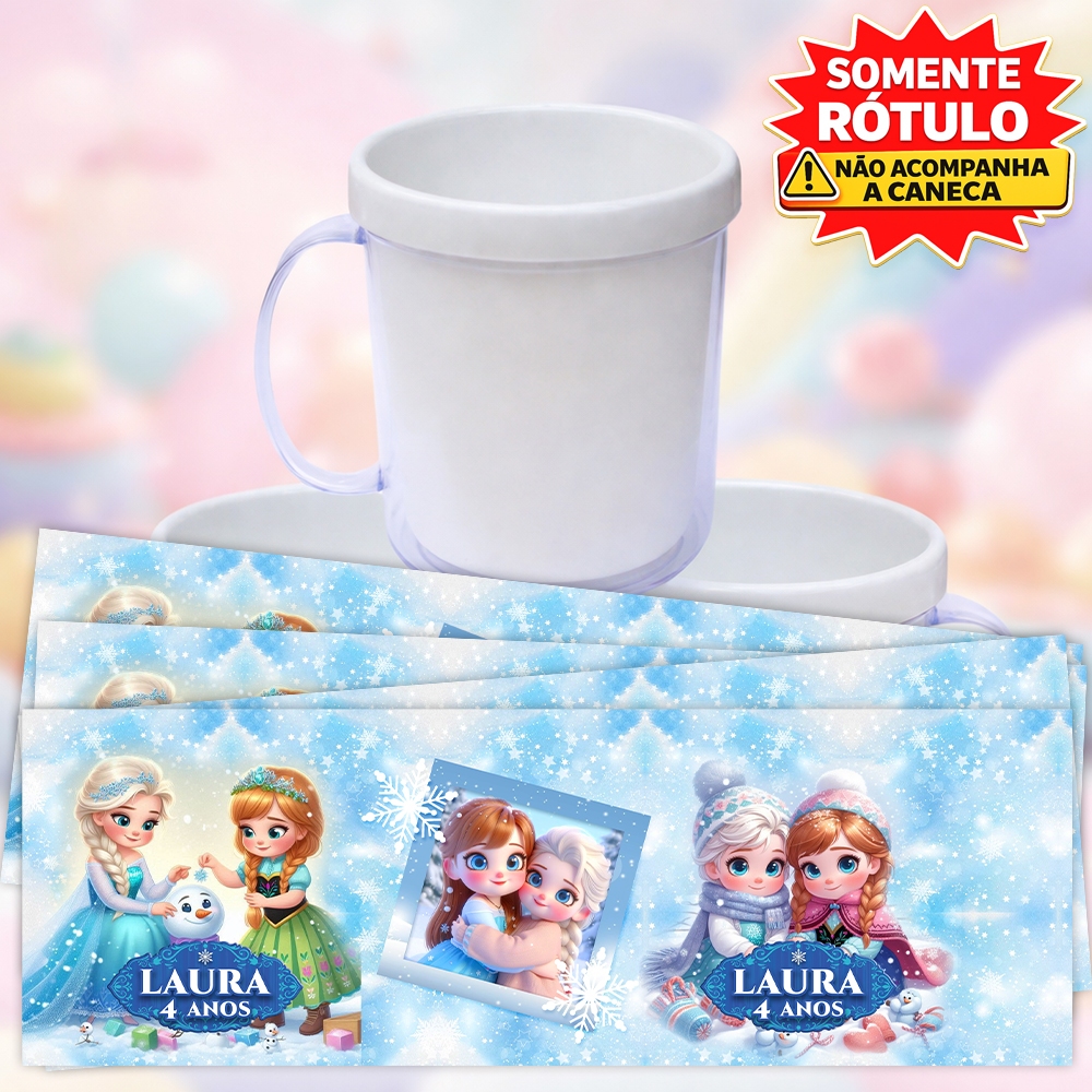 Rotulo Fotografico Caneca Frozen Acrilica Rosqueavel Personalizada Festa Lembrancinha Etiqueta Tag