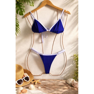 Biquíni de Fita Bicolor Feminino Moda Praia Verão Ajustável