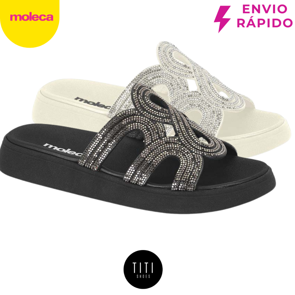 Tamanco Feminino Moleca Slide Flatform Strass Brilho Tira Prata Confortavel Festa Original