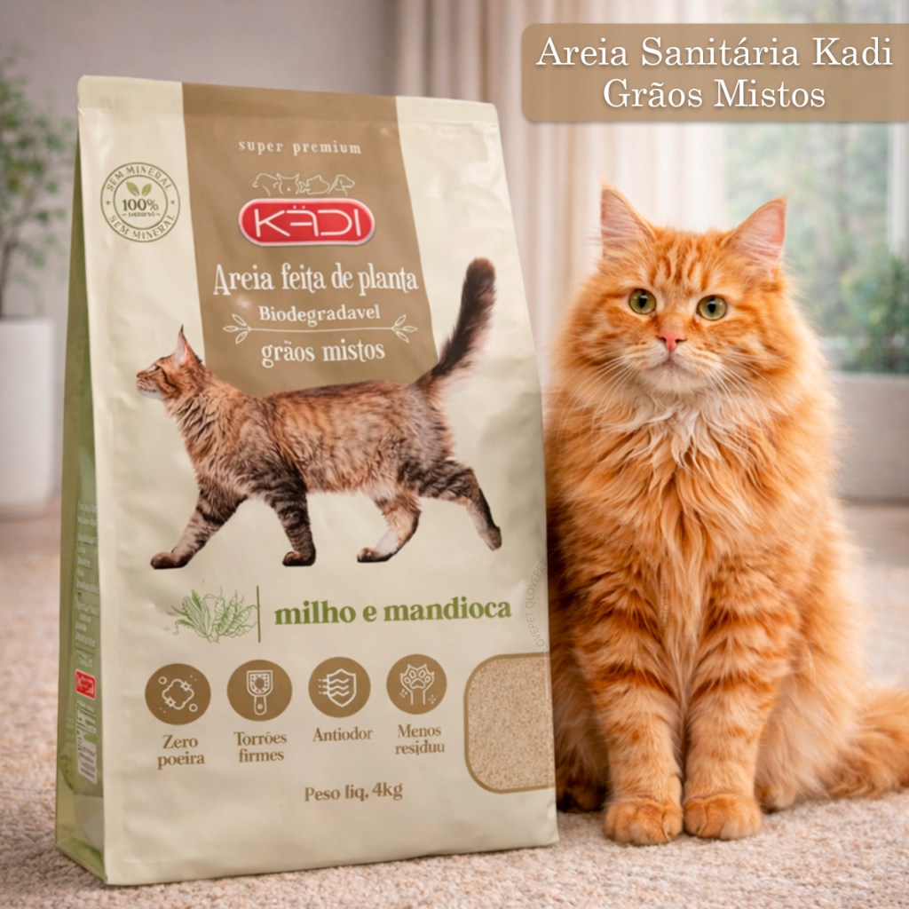 Areia Sanitária Biodegradável Kadi Mandioca Milho Grãos Mistos Natural Gatos 4Kg 8Kg Ou 12Kg