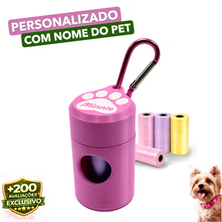 Dispenser Porta Saquinho Cata Coco Personalizado Nome do Pet para Coleira Guia Cachorro com Refil em Oferta na Shopee